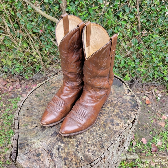 Men Vintage Brown Leather Cowboy Boots By Dan Post Size 11- 11.5/Men Go Western - Picture 2 of 10